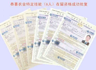 恭喜农业特定技能（6人）在留资格成功批复